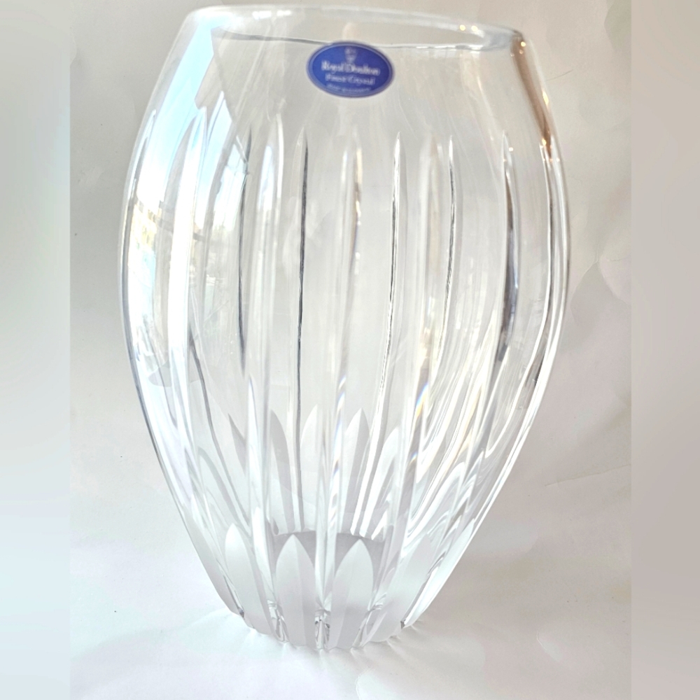 Royal Doulton 10" Crystal Frosted Slat Bouquet Vase Classic Czech